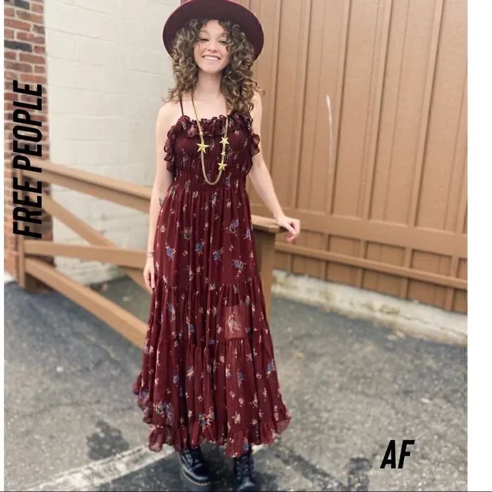 FREE PEOPLE CLOUD NINE MAXI DRESS IN WINE SIZE XS - Picture 2 of 12